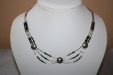 Indianerschmuck Kette / Collier mit schwarzen Steinen - Sterling Silber
