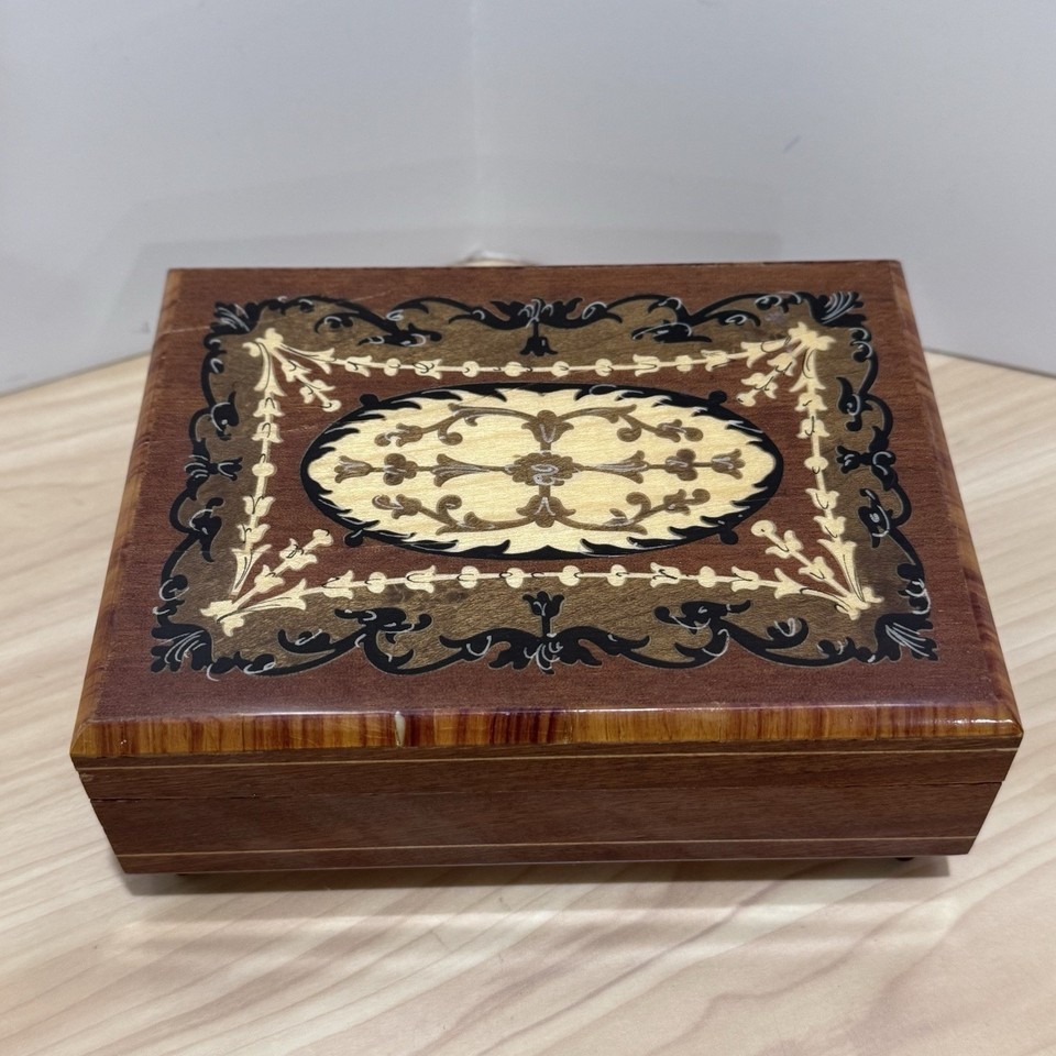VTG MAPSA Italian Inlaid Wood Music Jewelry Box Isola Di Capri 6”x4.5”x2” WORKS