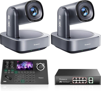 4K NDI PTZ Camera Bundle/Kit - 2-Pack 20X Optical + 8X Digital Zoom AI Tracking