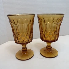 (2) VTG Noritake Perspective Amber Water, Large Goblet Glasses, Orange Glass 8oz