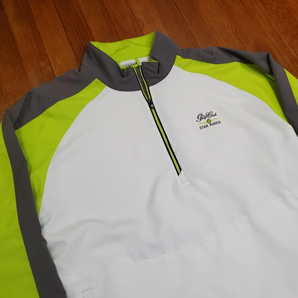 FootJoy Golf Pullover Jacket Mens Large White Gray Lime 1/4 Zip Windbreaker - Image 4 of 4