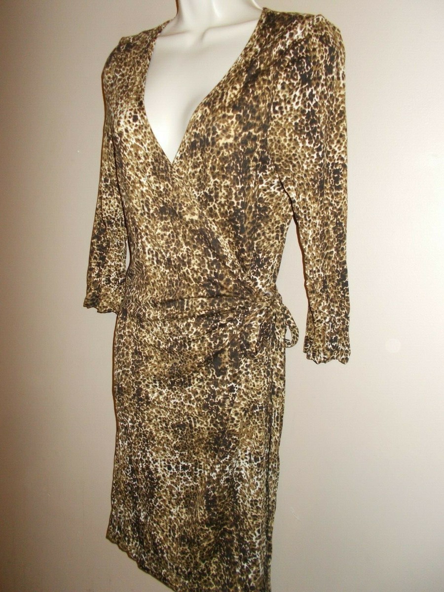 Venus Womens Size S Leopard Brown Multi-Color Wrap Dress 3/4 Sleeve | eBay