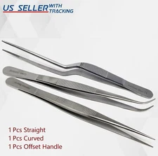 3-Piece Tweezers Set with Fine Serrated Tips Stainless Steel Lab Forceps