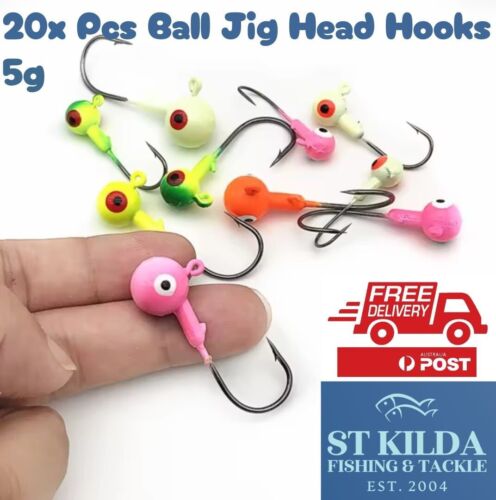 20 Pcs 5g Weight - Mixed Color Ball Head Jig Hooks For Soft Bait Fishing Lures - Picture 1 of 6