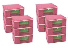 Printed Saree Cover Set of 12 Non-Woven Cloth Storage/Wardrobe Organize Pink