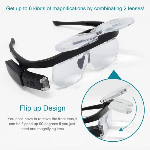 LED Juwelier Vergrößerungsbrille Stirnbandlupe beleuchtetes Visier mit 3 Gläsern - Bild 4 von 12