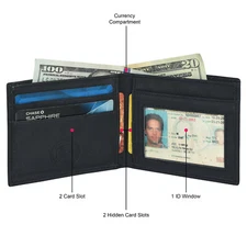 Leatherboss Mens Solid Genuine Leather Bi-Fold Wallet Fits Front Back Pocket
