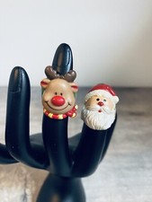 2 Christmas 1980  s Russ Santa and Rudolph Reindeer Kids Rings