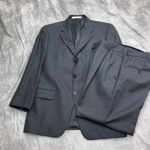 Joseph Abboud Suit Men Jacket 40R Pant 34"W x 32"L Black White Pleat Cuff - Picture 1 of 21
