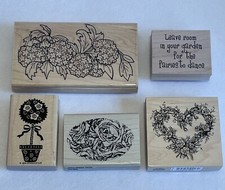 Rubber Stamp Lot Garden Flowers, Heart Wreath, Fairies Roses, Flower Pot