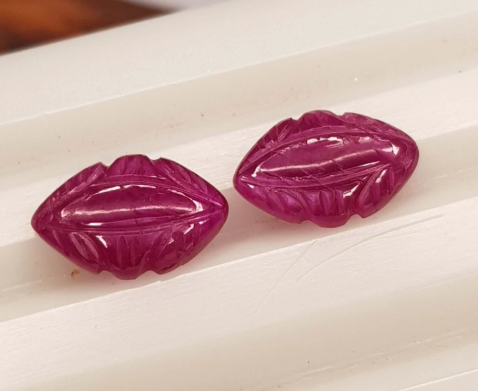 3.78 Ct Natural Mozambique Ruby Marquise Shape Carving Pair Gemstone For Earring - Image 4 of 4