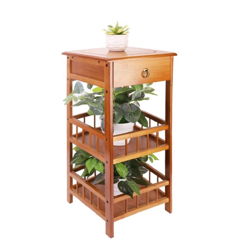 Beistelltisch Antik Nachttisch Nachtschrank mit Schublade 2 Ablagen Holz Regal - Bild 4 von 4