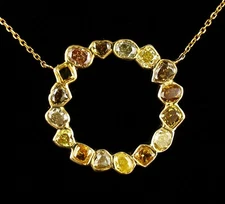 FANCY COLORED NATURAL DIAMOND SOLID 14K GOLD CIRCLE OF LIFE PENDANT NECKLACE