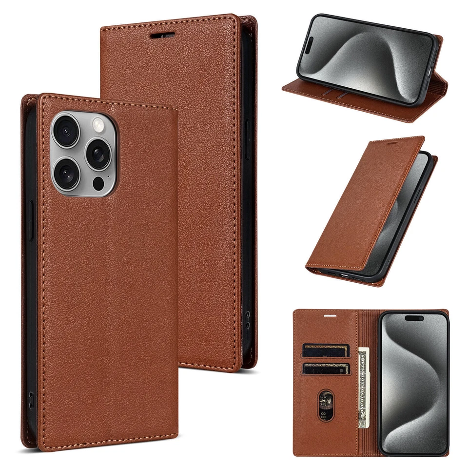 Magnetic Flip Leather Phone Case For iPhone 16 15 14 13 12 11 Pro Max XR 7 8 SE - Image 3 of 4