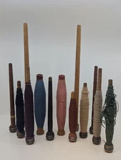 Vintage Lot of 13 Wooden Textile Bobbin Spools