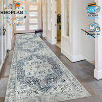 Teppich LäUfer Vintage Waschbar 80X300Cm Boho FüR Flur KüChe Entryway Blau Grau