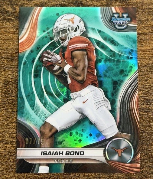 2024 Bowman's Best University Isaiah Bond #73 Teal Refractor /15 RC Texas SSP