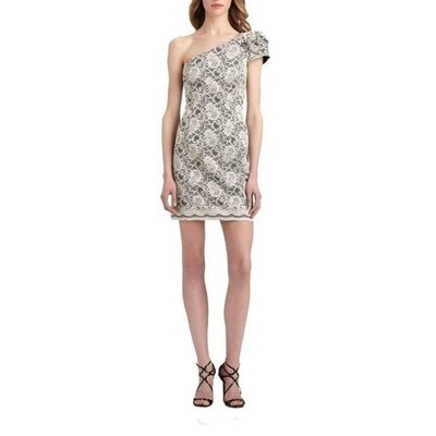 ABS Allen Schwartz NWT Lace Dress Rosette One Shoulder Cocktail Rose 6