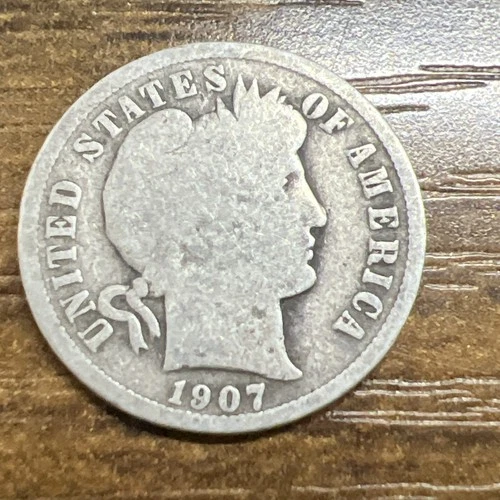 1907 BARBER DIME - Actual Coin Good Readable Date & Mint