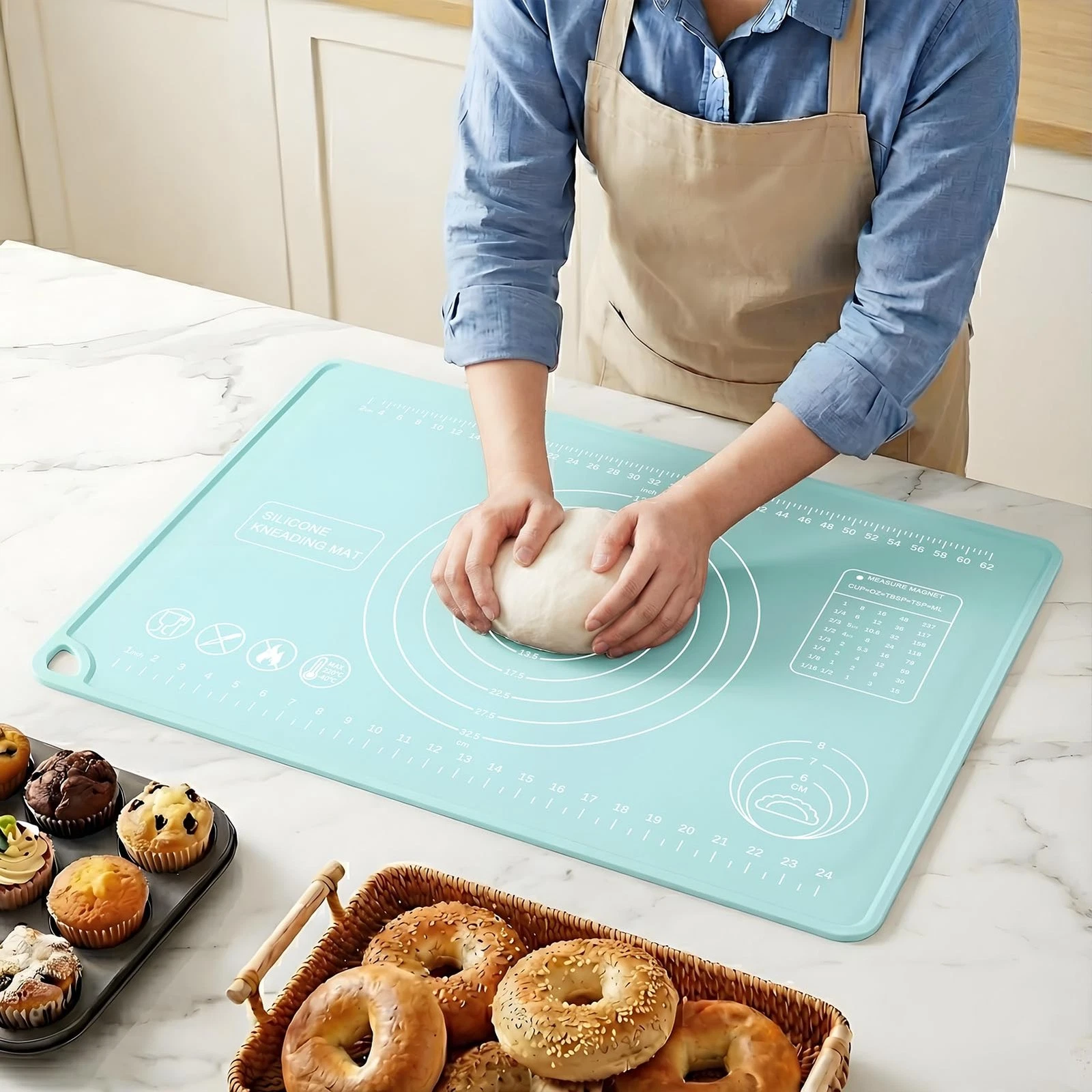 28x20 Inch Silicone Baking Mat Extra Thick Dough Rolling Mat with Measurements
