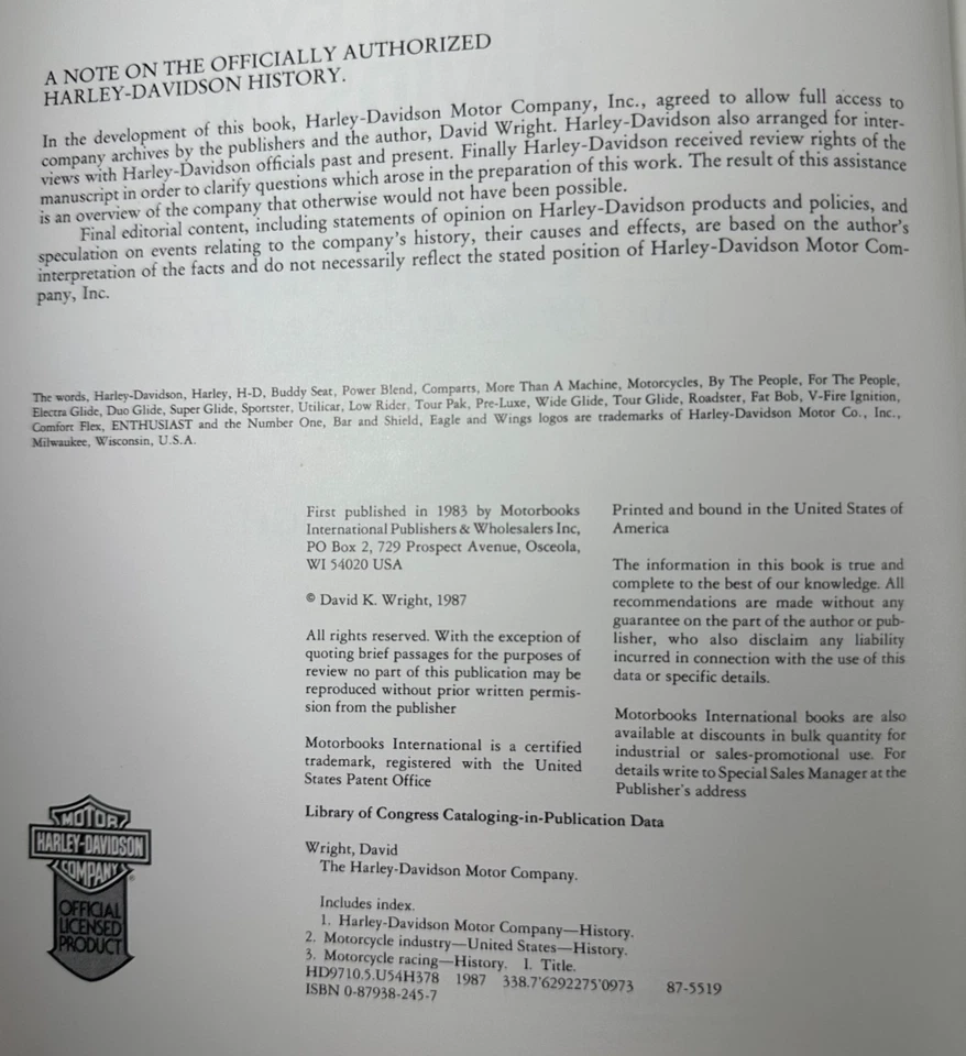 Harley Davidson Motor Company 80 Year History 2nd Ed Hardcover Book - Image 3 of 3