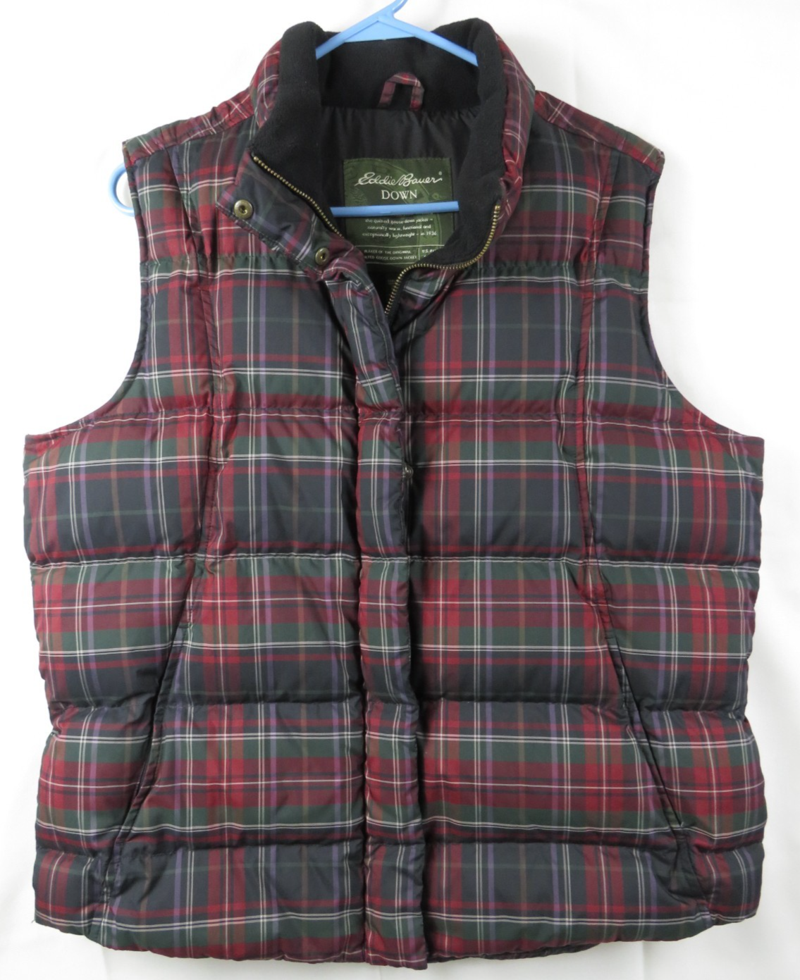 Eddie Bauer Premium Goose Down Tartan Plaid Vest Size XL Preowned