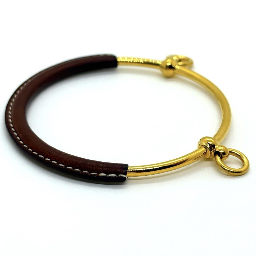 Hermes Grand Loop Leather Bangle Gold 2WAY Jewelry Excellent Used No Box