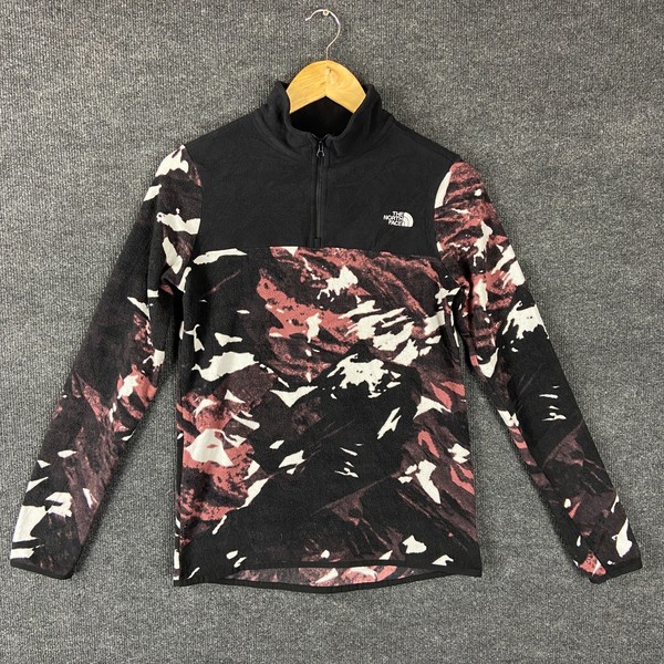 The North Face Womens Jacket S Black Geometric Fleece Long Sleeve 1/4 Zip Winter