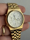 Vintage Seiko 7A38-7280 Quartz Chronograph Gold Tone Watch Tachymeter Day/Date