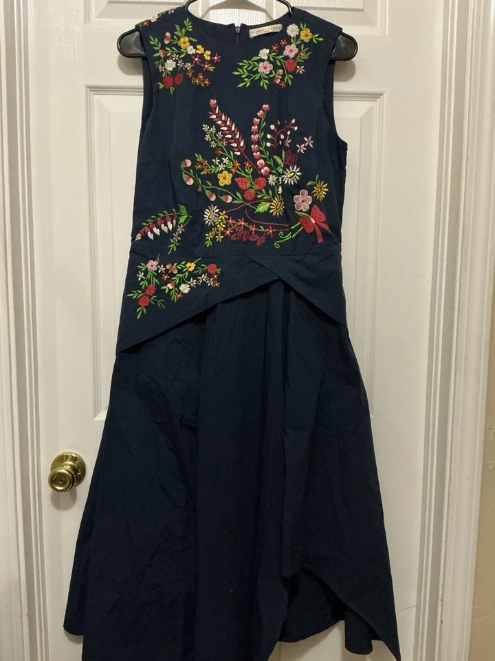 Wayward Fancies Dark Blue Embroidered Dress Fit & Flare M Maxi  - Image 4 of 4