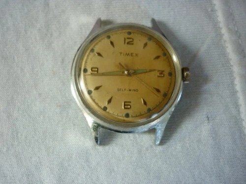 VINTAGE TIMEX SELF WIND WATCH MENS ALUMINUM BEZEL FOR PARTS REPAIR