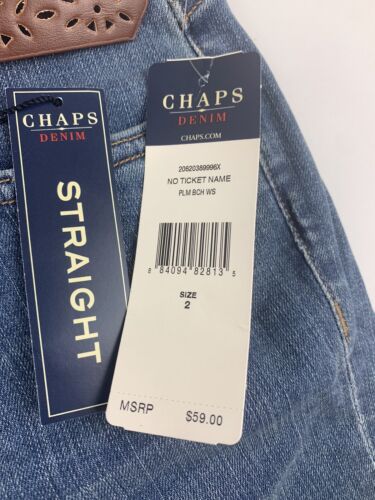 Chaps Denim Women's Belted Slimming Fit Straight Blue Jeans Sz 2 NWT - Picture 6 of 6