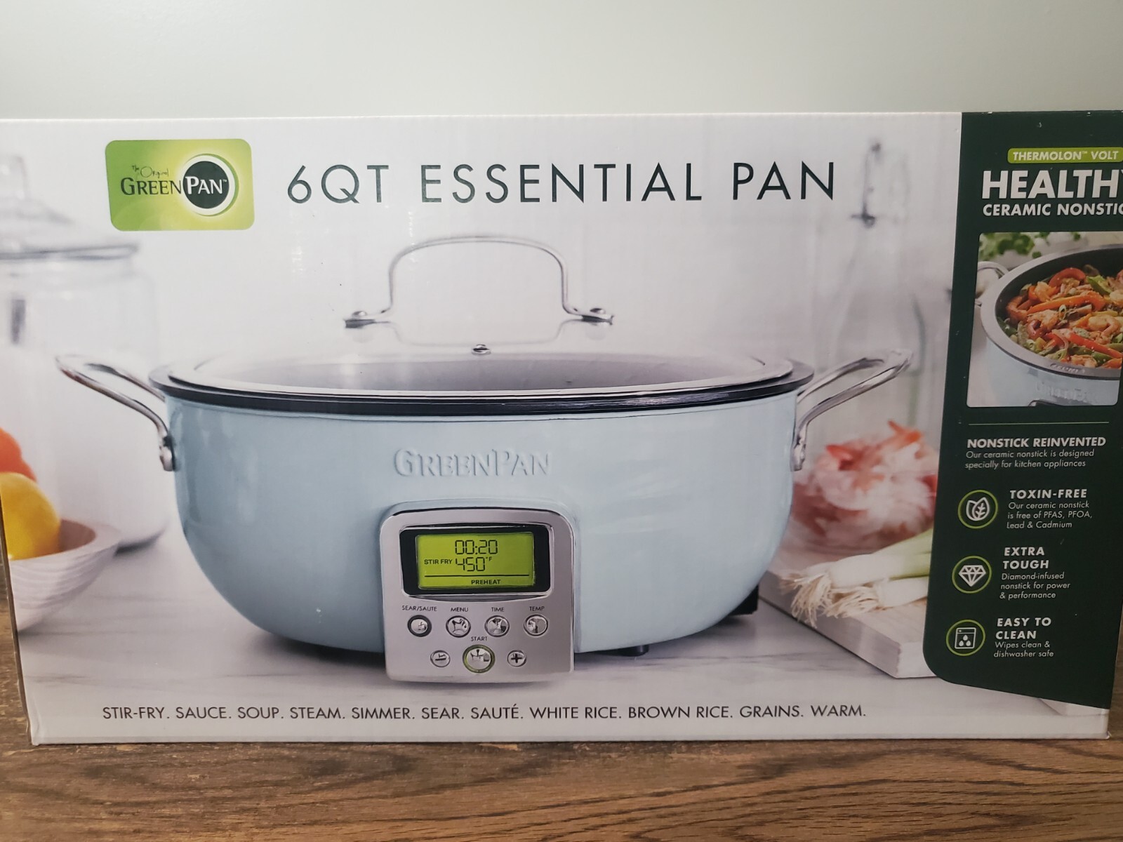 GreenPan Elite Blue Essential Smart Electric 6 QT Cooker With 10 Modes