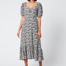 Faithfull the Brand Gabriela Midi Dress Black White Blance Animal Print US 2