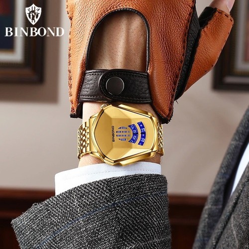 BINBOND Men's Luxury Military Sport Watch Gold Wrist Watches Wristwatch - Picture 6 of 33