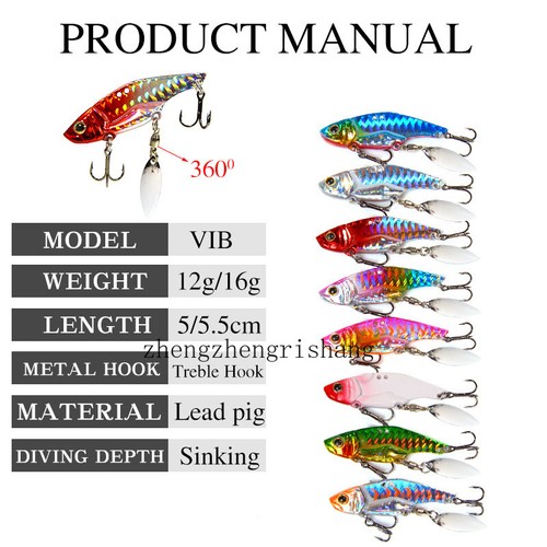 5pcs Metal Blade Fishing Lures Hard VIB Crank Baits Sinking Treble Hook 12g-16g - Picture 2 of 17