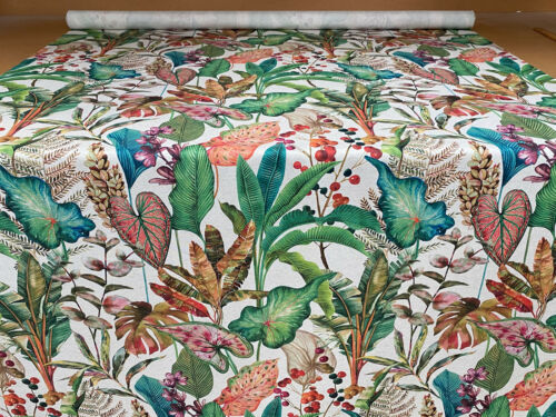Green Tropical Palm Plants Botanical Linen Fabric Curtain Upholstery Cushion - Picture 2 of 11
