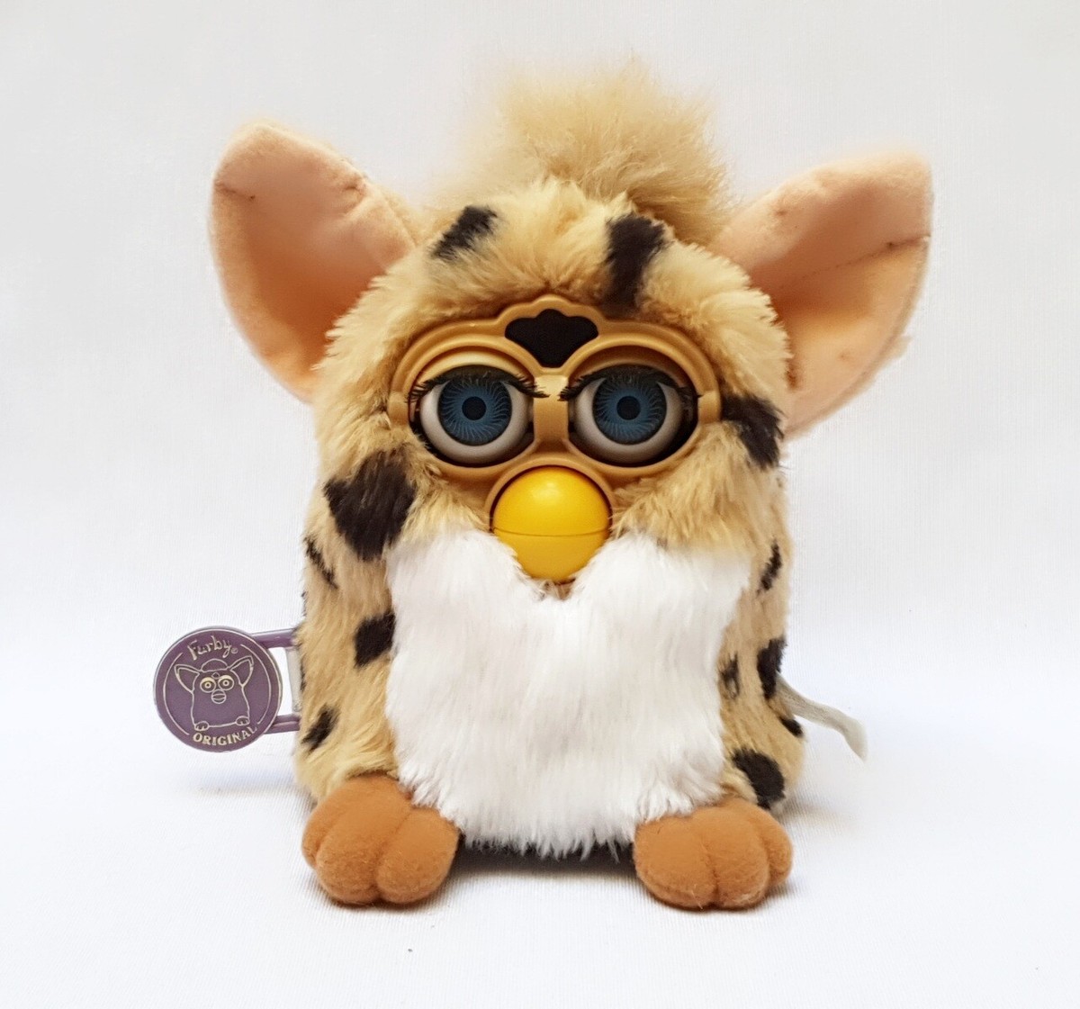 Furby 1998 model 70-800 CHEETAH tan fur black spots blue eyes