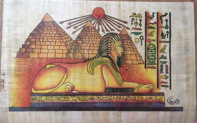 Ägyptisches gedrucktes Papyruspapier authentische Sphinx und Pyramiden Gizeh Kunst/Geschichte
