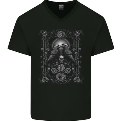 Dead Crows Skulls Und Flowers Goth Gothic Herren V-Neck Cotton Maglietta