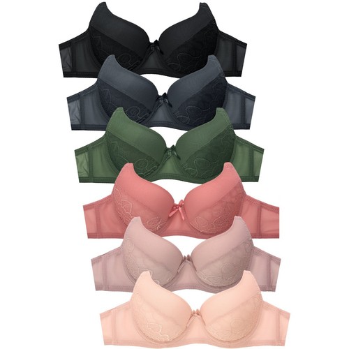PACK OF 6 Women's Essentials Sofra Full Cup Lace Trim Bras by 247 Frenzy - 第 3/16 張圖片