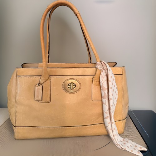 Vintage COACH Madeline TOTE Satchel 11554 Yellow Leather Bag Hang Tag & Scarf
