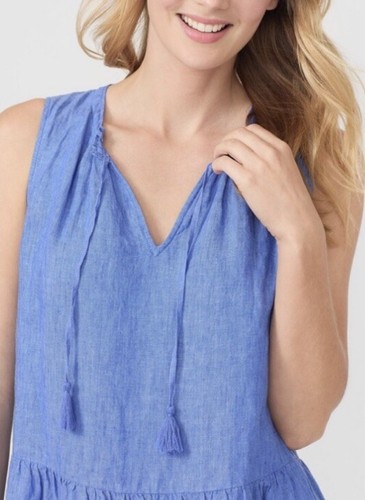 J Mc Laughlin Christa Linen Dress XS French Blue Sleeveless Pockets Tiered - Picture 3 of 12