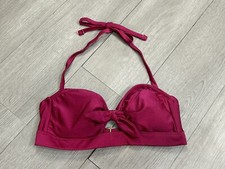 TIME and TRU Solid Magenta Pink Halter Bikini Top Front Tie Sz M 8/10 NWOT