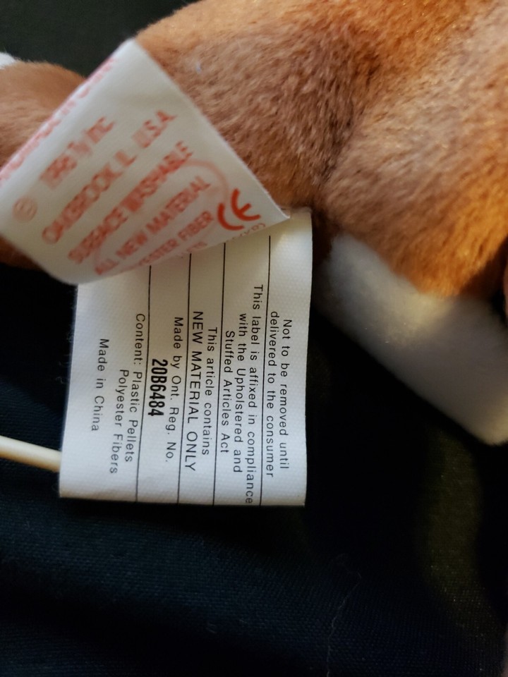 TY Beanie Baby Chip Cat, 5th Gen Hang Tag, 6th Gen Double Tush Tag