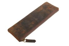 Leather Pen Pencil Case, Zip Pouch, Accessories holder, Vintage Brown