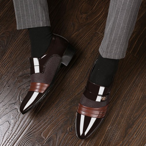 Men's Patent Faux Leather Tuxedo Dress Shoes Formal Shiny Wedding Prom Oxfords - Picture 29 of 155