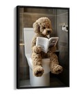 COCKAPOO DOG ON TOILET READING NEWS -FLOAT EFFECT FRAMED CANVAS WALL ART PRINT