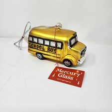 Vintage Department 56 Hand blown Mercury Glass School Bus Ornament Hand Blown