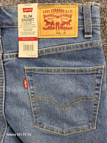 Levi's Slim Fit Denim Shorts Boys 16 Reg 28W Blue Adustable Waist Band Stretch - Picture 4 of 10